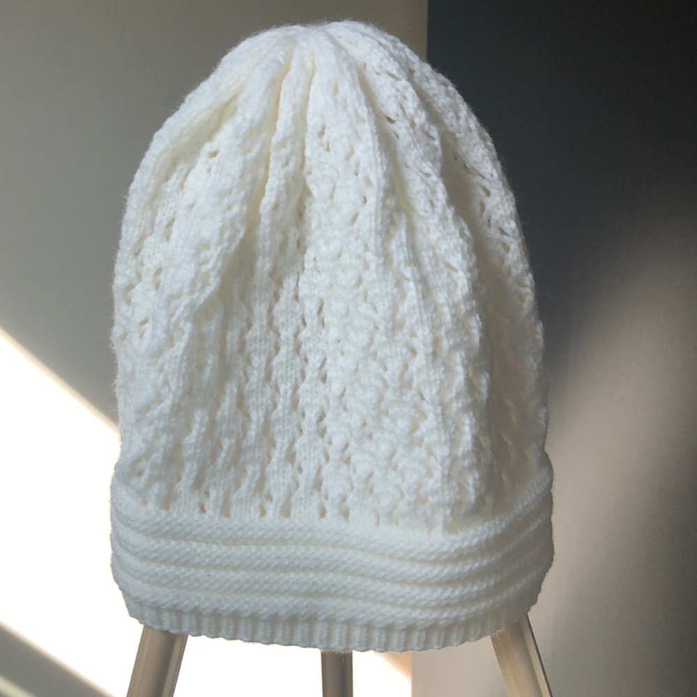 White Acrylic Knit Beanie